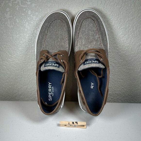 Sperry Top-Sider Halyard Mens 12 Boat Shoes Chambray & Chocolate Canvas Lace Up - Picture 9 of 9
